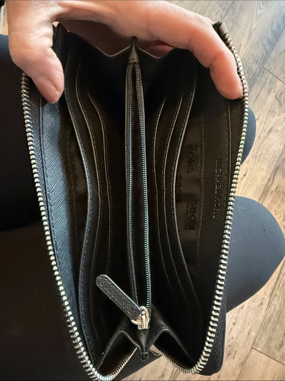 Michael Kors Black Pebbled Leather Zip Wallet with Gold Logo